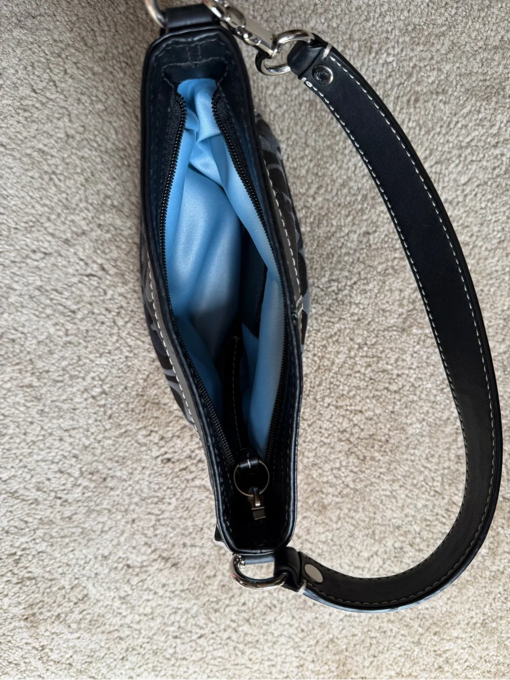 Coach Vintage Small Zoe Hobo Black & Gray Signature Canvas Shoulder Bag